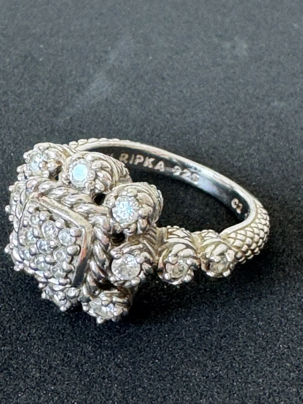 Judith Ripka 925 Sterling Silver CZ Square Cluster Cocktail Ring Size 8